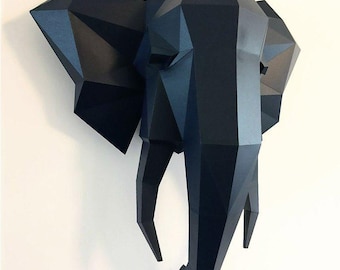 Elephant Head 3D Papercraft Kit - Animal Wall Art Decor, Low Poly Paper Craft Model, Mammoth Pepakura Sculpture DIY by Papercraft World