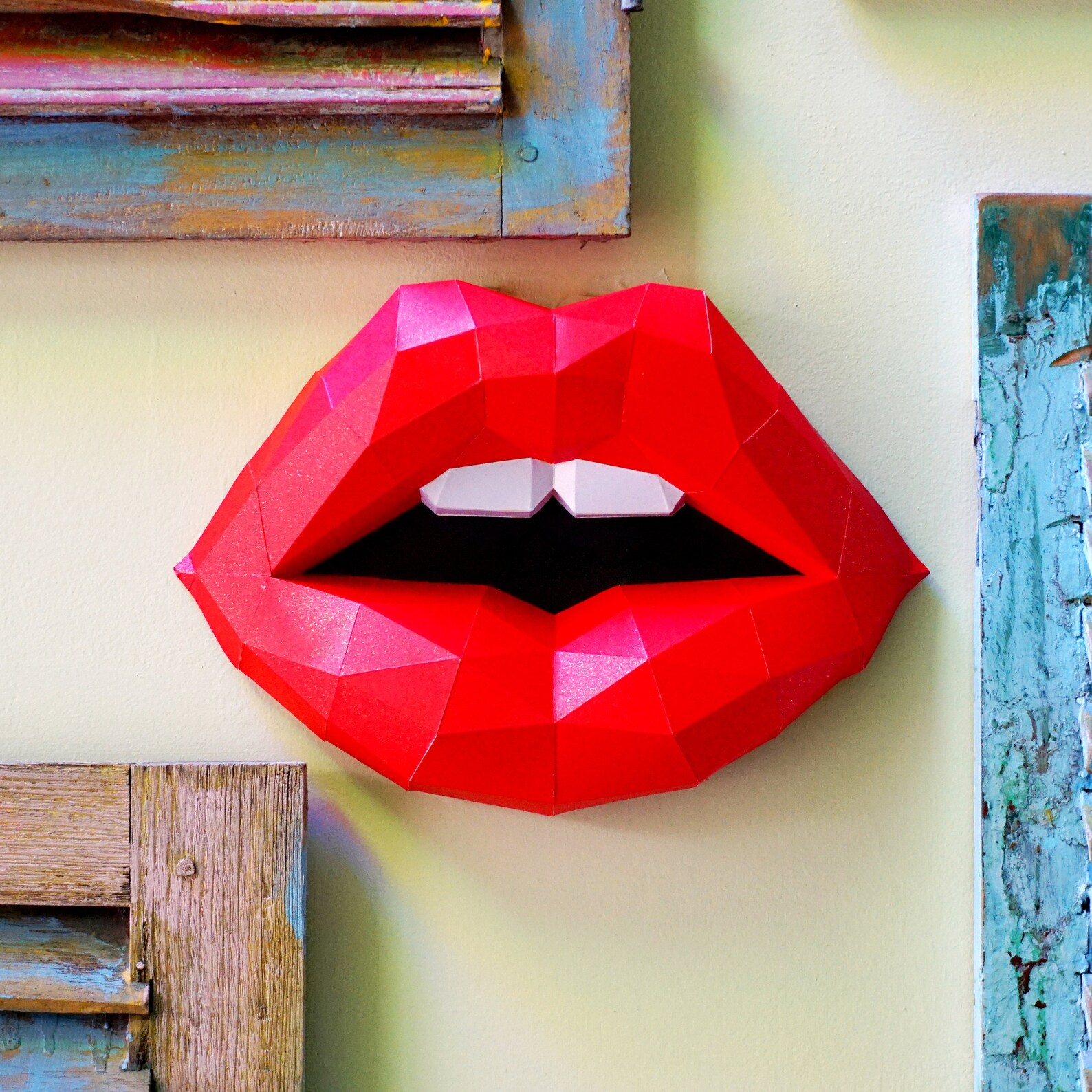 Red Lips Wall Art Papercraft 3D Low Poly Paper Model Sculpture Etsy