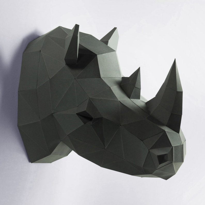 Rhino Head 3D Papercraft Kit Rhinoceros DIY Room Decor for Boys Animal