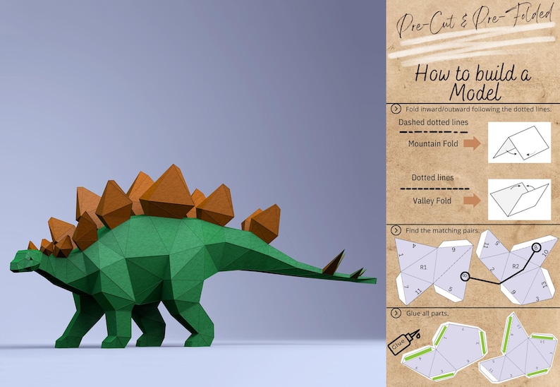 Stegosaurus 3D Papercraft Kit - Animal Trophy Statue, Dinosaur Figure ...