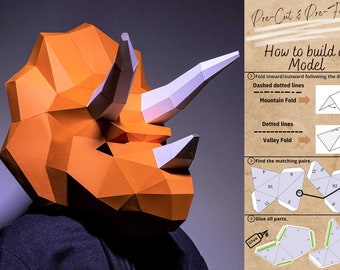 Triceratops Mask DIY - Paper Head Mask Kit, Pre-Cut & Pre-Folded