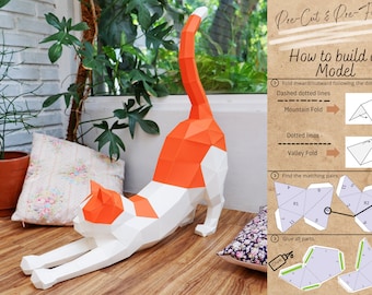 Stretching Cat 3D Paper Model