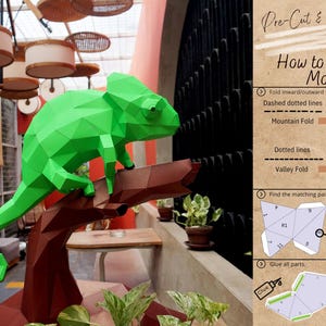 Chameleon 3D Papercraft Kit - Animal Trophy Statue, Green Lizard Figure Low Poly Paper Craft Model, Pepakura DIY by Papercraft World