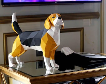 Beagle 3D Papercraft Kit - Animal Trophy Statue, Beagle Dog Figure Low Poly Paper Craft Model, Pepakura Art DIY by Papercraft World