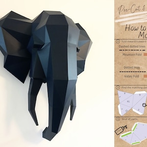 Elephant Head 3D Papercraft Kit - Animal Wall Art Decor, Low Poly Paper Craft Model, Mammoth Pepakura Sculpture DIY by Papercraft World