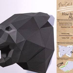 Panther Head 3D Papercraft Kit - Animal Wall Art Decor, Low Poly Paper Craft, Panther Pepakura Sculpture Trophy DIY by Papercraft World