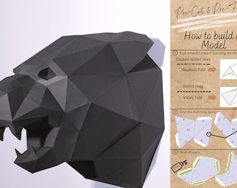 Panther Head 3D Papercraft Kit - Animal Wall Art Decor, Low Poly Paper Craft, Panther Pepakura Sculpture Trophy DIY by Papercraft World