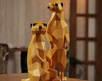 Meerkats 3D Papercraft Kit - Animal Trophy Statue, Meerkats Figure Low Poly Paper Craft Model, Pepakura Art DIY by Papercraft World