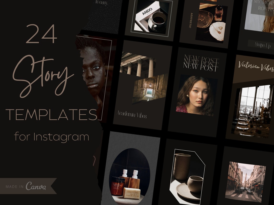 Dark Aesthetic Instagram Story Templates for Canva Black Etsy