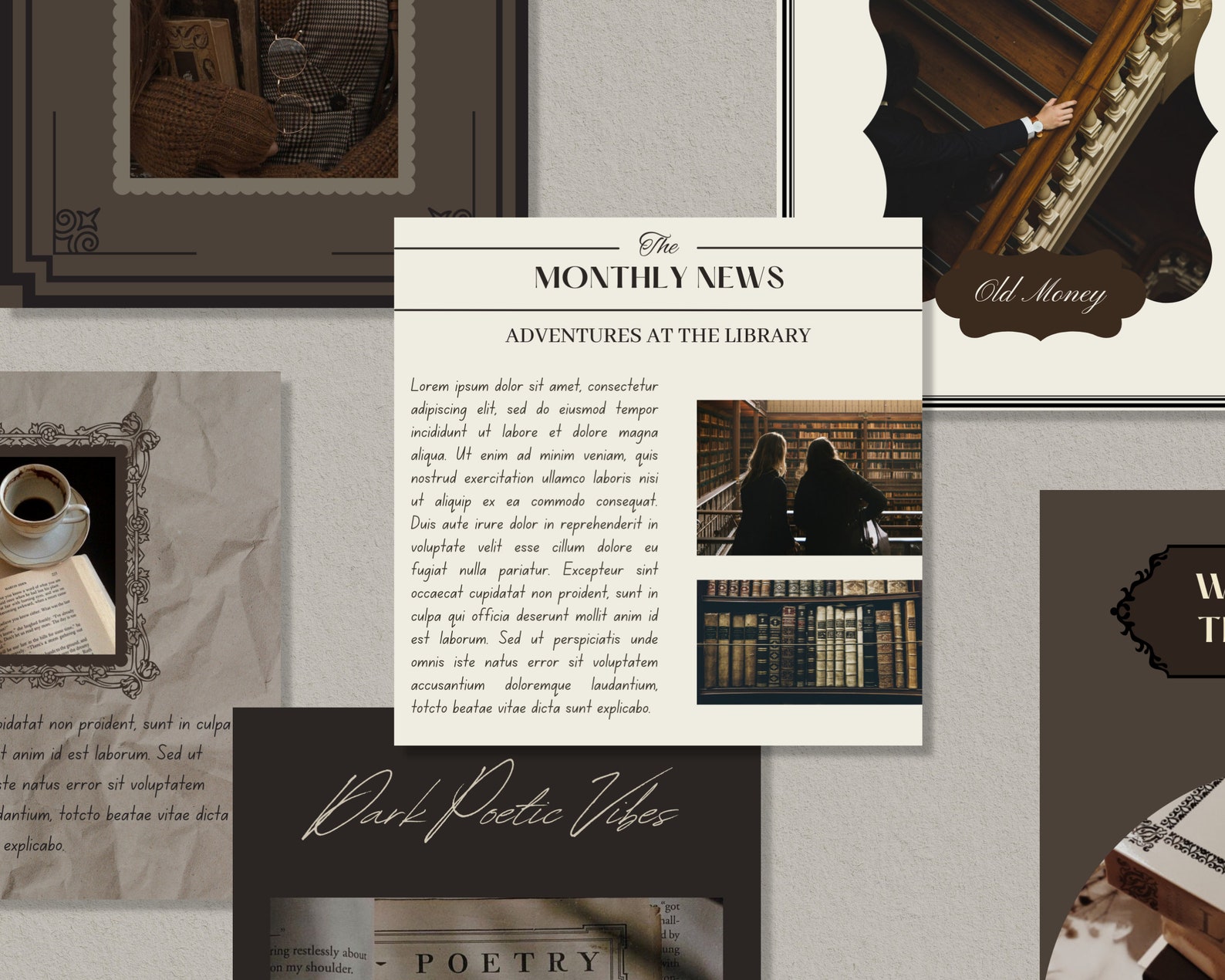 Dark Academia Instagram Post Templates for Canva, for Bloggers, Writers, Poets Old Classy