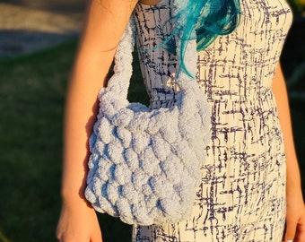 CHUNKY KNIT BAG | Hand knit Bucket Tote Bag | Super Soft Chenille Hand Purse | Cute Shoulder Bag | Chunky Crochet Bag | Hand Knitting Bag