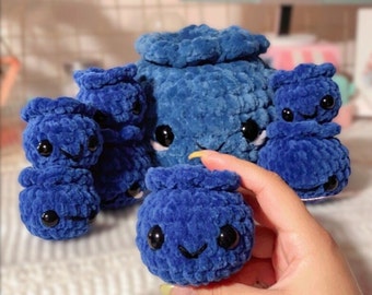 BLUEBERRY PLUSH | Fruit Amigurumi Plushy | Cute Round Blue Berry Crochet Plushie | Blueberry Plush | Kawaii Crochet Food