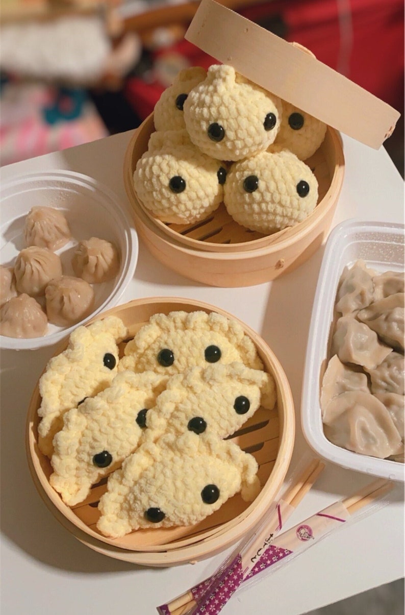 DIM SUM Cute Crochet Dumpling Kawaii Dim Sum Plush Yum Cha Food Foodie Asian Amigurumi Siu Mai Cha Siu Bao Cute Pork Dumpling Both  (One of Each)