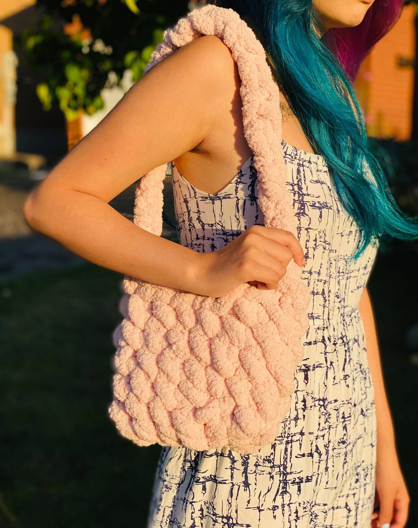 Hand Knit Bucket Tote Bag Super Chenille Purse - Etsy
