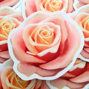 Rose Sticker, Pink Rose, Vinyl Sticker, Laptop Aufkleber, Wasserfest, Illustrierter Aufkleber