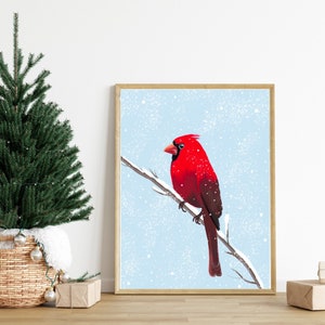 Cardinal Print DIGITAL DOWNLOAD Bird Printable 8x10 Digital Art Holidays Print Christmas Decor Snowy Bird image 1
