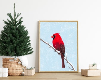 Cardinal Print | DIGITAL DOWNLOAD | Bird Printable | 8"x10" Digital Art | Holidays Print | Christmas Decor | Snowy Bird