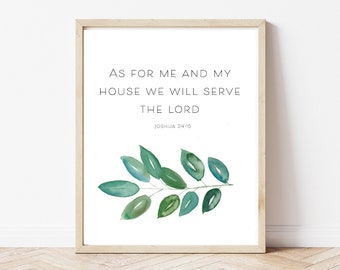 As for me and my house, we will serve the Lord, Bible Verse Printable, Scripture Art, Digital Download, PNG File, Christian Decor