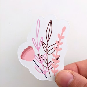 Pegatina floral, Flores modernas, Pegatina de vinilo, Para ordenadores portátiles, Diarios, Botellas de agua