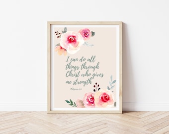 I can do all things through Christ, Bible Verse Wall Art, Printable Scripture Art, Digital Download