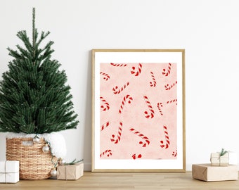 Candy Cane Printable, DIGITAL DOWNLOAD, Christmas Print, Candy Cane Wall Decor, Digital Print, Colorful Holiday Wall Art