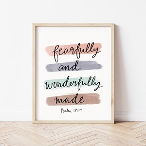 Fearfully and Wonderfully Made Print, Psalm 139:14 Art Print, Christian Wall Decor, 8"x10" Physical Print