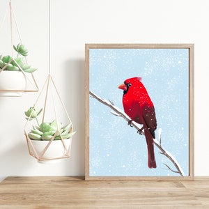 Cardinal Print DIGITAL DOWNLOAD Bird Printable 8x10 Digital Art Holidays Print Christmas Decor Snowy Bird image 3