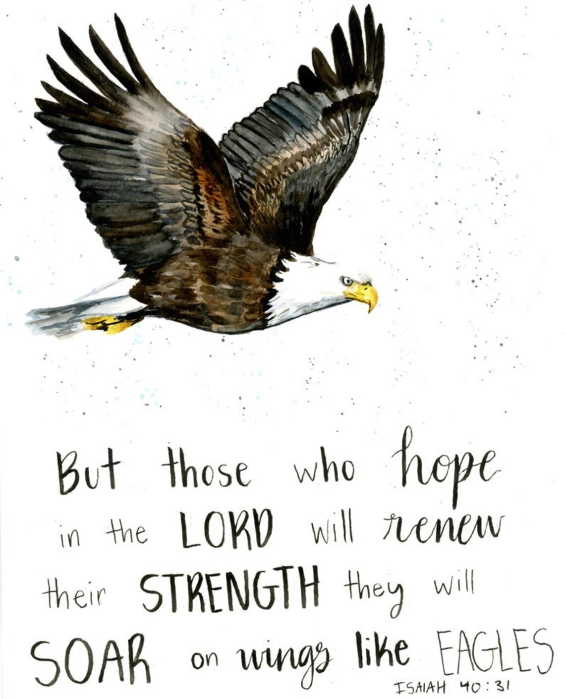 Watercolor Scripture PRINT, Soar on Wings Like Eagles, Aesthetic Eagle