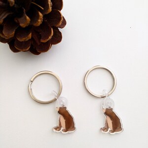 May include: Two silver keyrings with clear plastic bear charms. The bears are brown and sitting down.