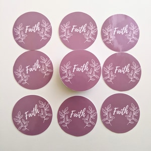 Faith Stickers, Circle Glossy Vinyl Stickers, Mauve Faith Sticker, Plant Design, Voor Waterflessen en Laptops