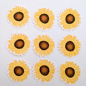 Adesivo in vinile girasole, adesivo floreale disegnato a mano, estate, per laptop, diari e bottiglie d'acqua