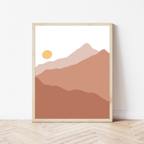Boho Mountains Illustration | Digital Artwork | Printable Wall Decor | 8"x10" PNG File | Modern Art