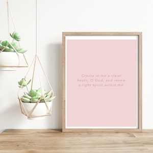 Bible Verse Printable | Scripture Wall Art | 8&quot;x10&quot; | Christian Home Decor | Psalm 51:10