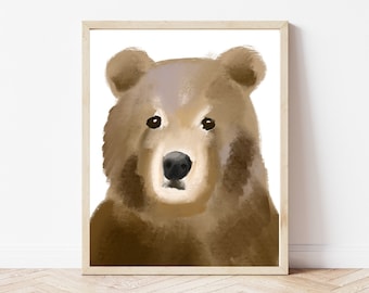 Grizzly Bear Printable, Wall Decor, Minimalist Art Print, Cute Bear, Nursery Decor, Digital Download 8"x10"