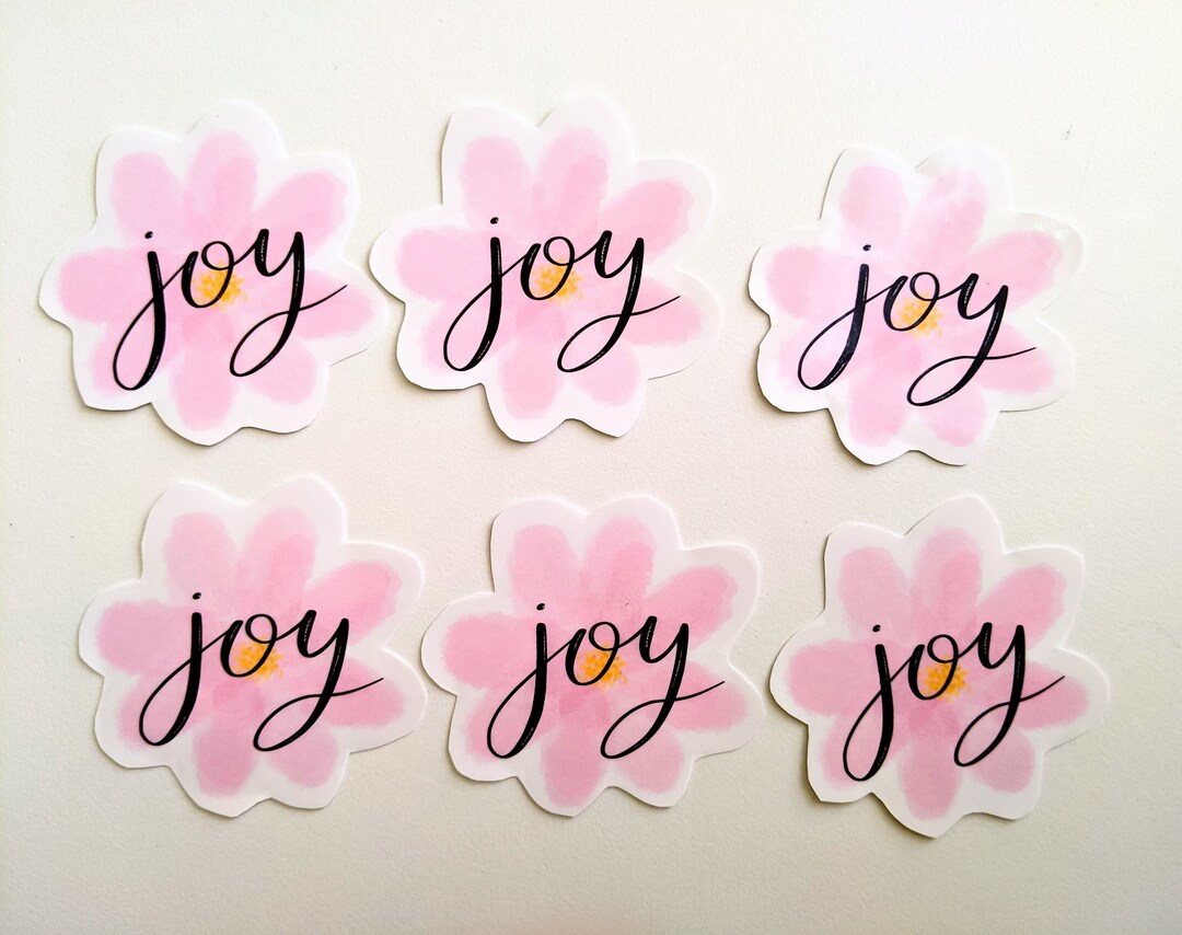 Joy Sticker, Glossy Waterproof Floral Stickers, Pink Flower Sticker ...
