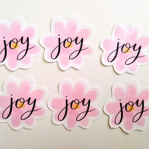 Joy Sticker, Glanzende Waterdichte Bloemen Stickers, Roze Bloem Sticker, Voor Water flessen en Laptops