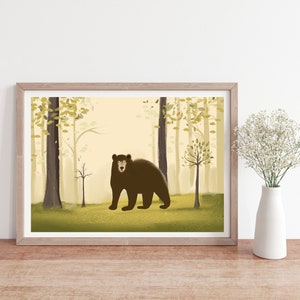 Bear Digital Print, Bear in the Woods Printable, Instant Download, 7&quot;x10&quot; Wall Decor, PNG File