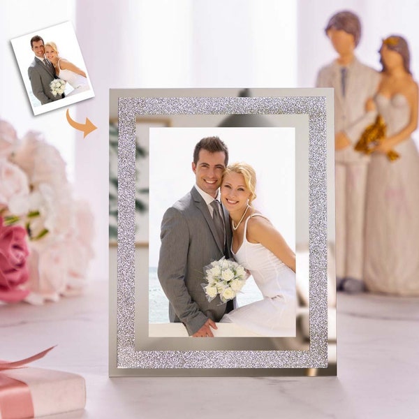 Benutzerdefinierter Fotorahmen Fotohalter Glasspiegel mit Sparkling Crystal Boarder Geschenk für Sie