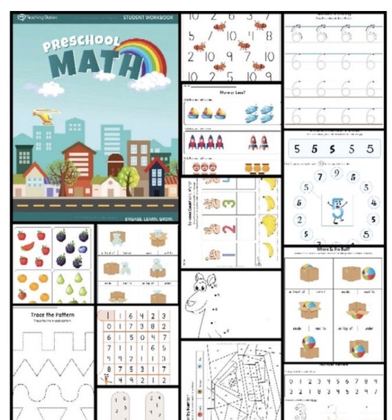 preschool math worksheet kindergarten pdf 348 pages digital etsy