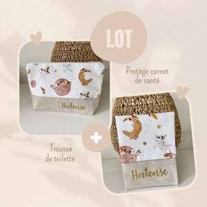 LOT  : Protège carnet de santé + Grande trousse de toilette personnalisée