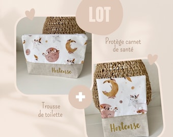 LOT  : Protège carnet de santé + Grande trousse de toilette personnalisée