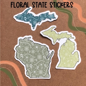 Stickers staat met bloemen | Wisconsin-sticker | Sticker Michigan | waterdichte sticker | sticker waterfles | laptopsticker | aangepaste stickers