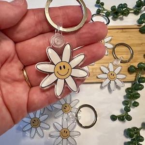 Smiley Face Flower Acrylic Key Chain | Hand drawn key chain | retro key chain | floral key chain