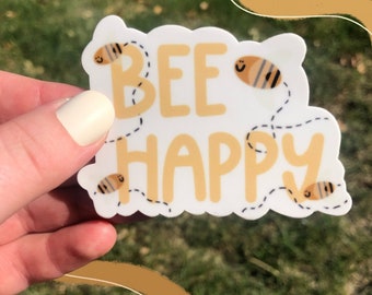 Adesivo Bee Happy / Adesivo disegnato a mano / Adesivo per laptop e bottiglia d'acqua / Adesivi personalizzati
