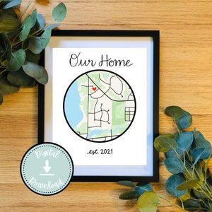 Carte de localisation personnalisée | Art mural personnalisé dessin numérique | lieu du premier rendez-vous | oeuvre d'art imprimable | premier cadeau à la maison | cadeau d'anniversaire