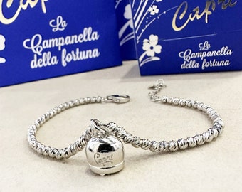 Bracciale Campanella Capri Argento 925 Rodiato Donna Sfere Lisce e Sfaccettate Ragazza Moda Amuleto Malocchi Portafortuna Made in Italy