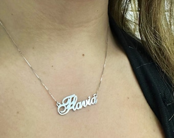 Necklace with name 925 rhodium silver certified woman made in Italy handcrafted laser cut luminous fashion girl Italic