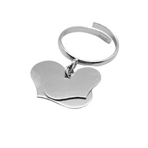 Anello cuore pendente in argento 925 regolabile incisione traforata cuori pendenti personalizzato made in italy fatto a mano artigianale 1 grande e 1 piccolo