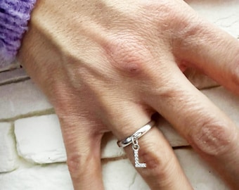 Colgante anillo inicial mujer plata 925 ajustable