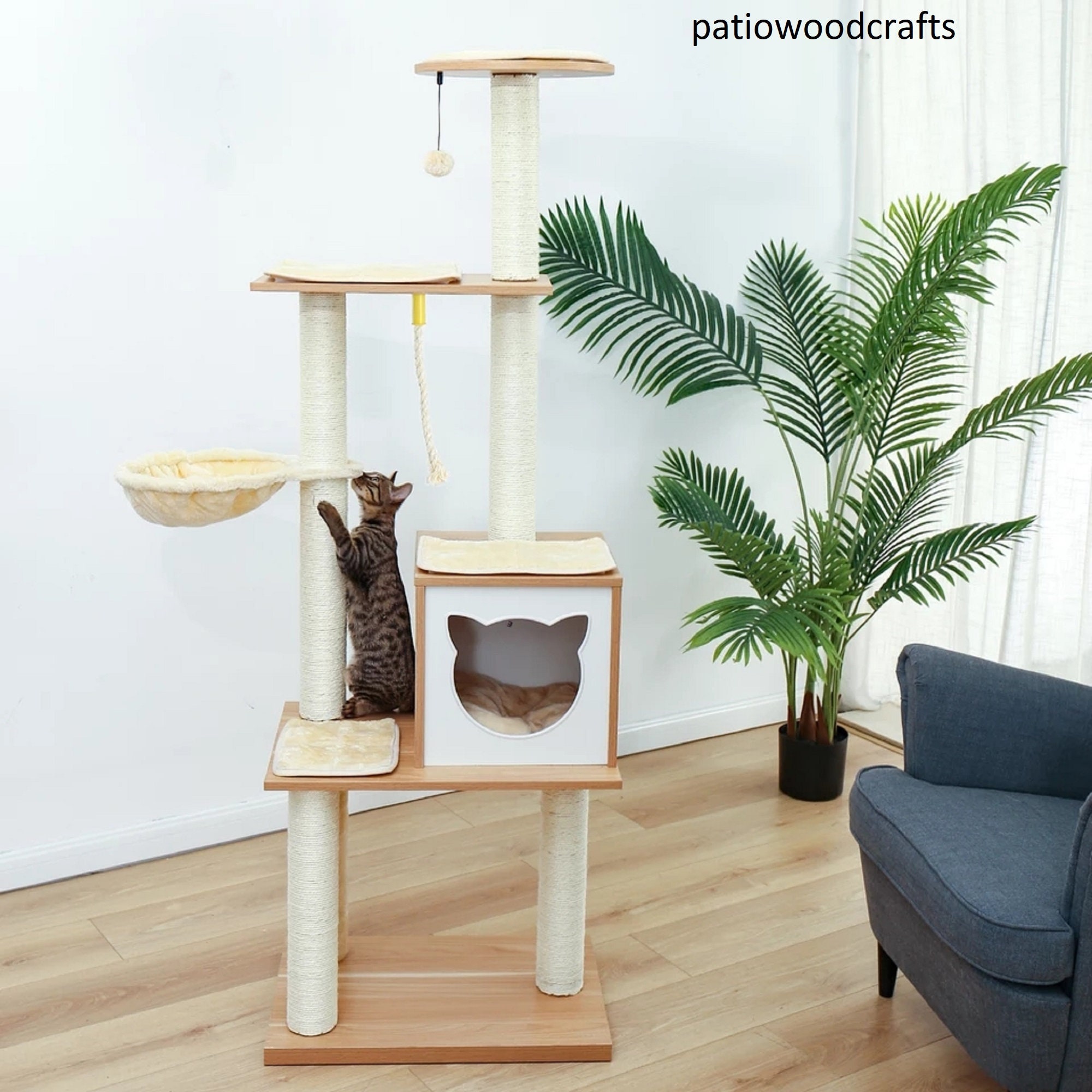 Cat tower tree wooden cat condo large cat tree cat tower Etsy